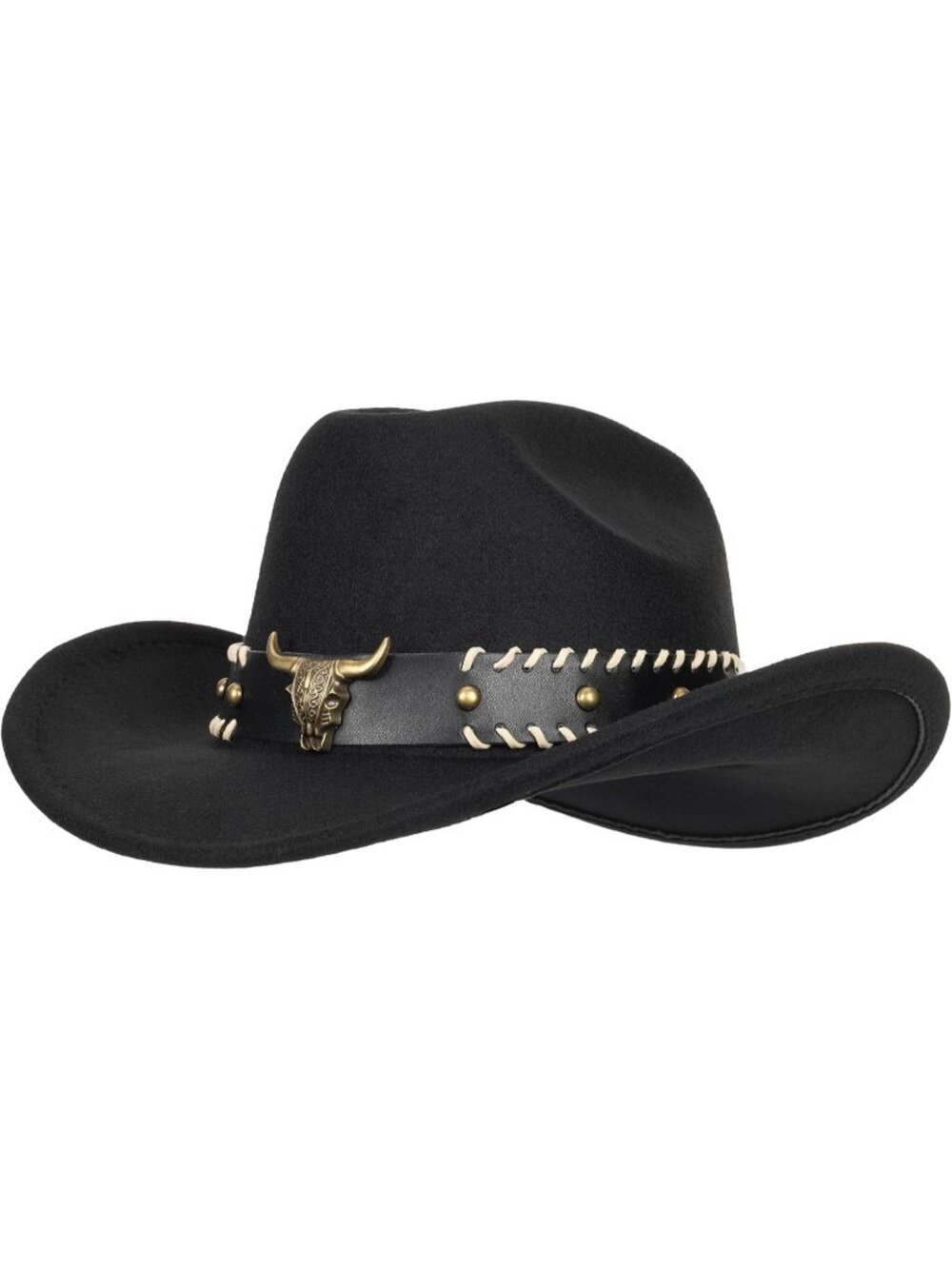 Unisex Black Western Cowboy Hat Classic Roll Up Fedora Hat with Buckle Belt - Picture 3 of 5